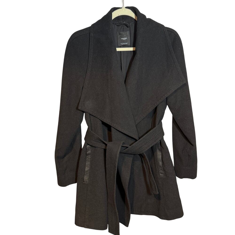 Mango Wool Blend Shawl Collar Wrap Belted Peacoat Old Money Apres Luxury Coat S
